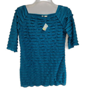NWT Tiara Blue Ruffled Short Sleeve Top Size S